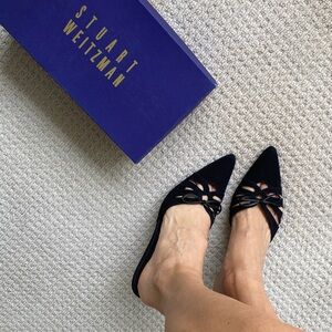 Worn Once! Stuart Weitzman Black Fabric Slide Mules Sz 10M
